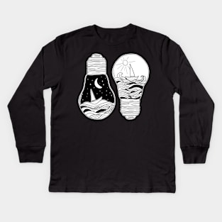 Day & Night in a lightbulb creative handdrawn Gift Kids Long Sleeve T-Shirt